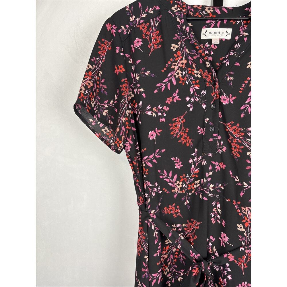 Nanette Lepore Black Floral Print Maxi Dress Size 14 Tie Waist Whimsigoth Fairy - Picture 3 of 14